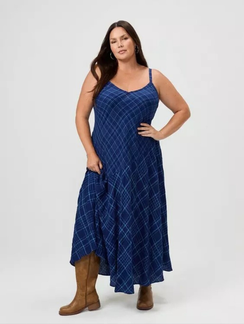Torrid Blue Plaid Maxi Dress Women's Plus Size 2X Nwt